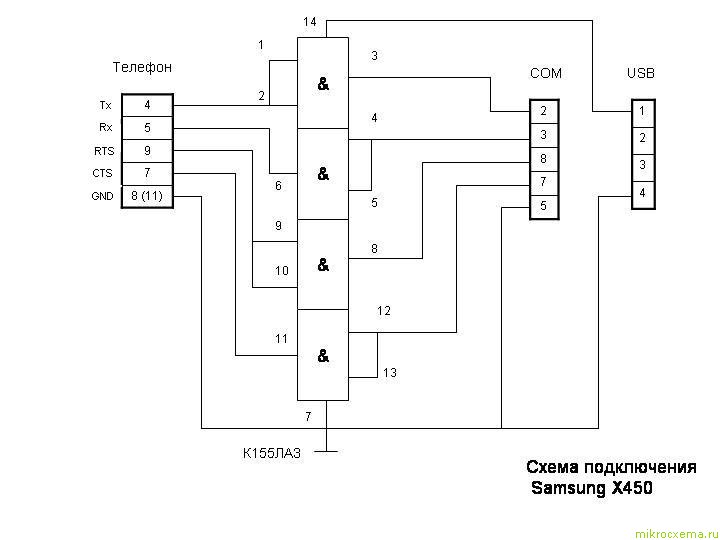 Схема дата-кабеля для Samsung X450