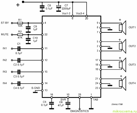 Схема 4-х канального УНЧ