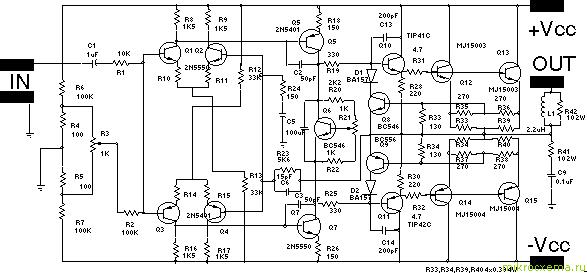 Схема транзисторного усилителя мощности