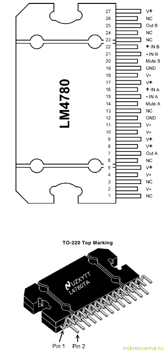 Внешний вид и обозначение выводов микросхемы LM4780