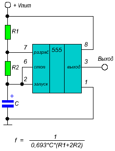 NE555 - генератор прямоугольных импульсов