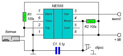Схема сигнализатора на NE555