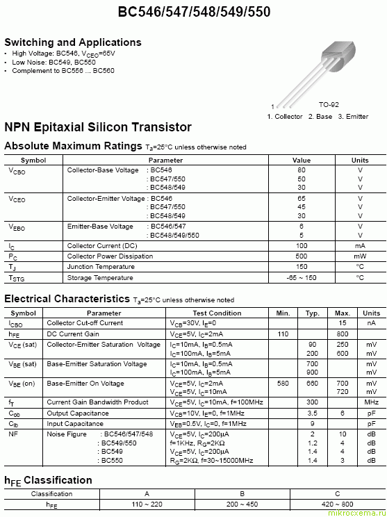 Характеристика и внешний вид биполярного транзистора BC546