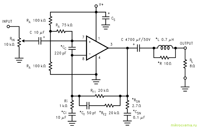 Схема усилителя мощности звуковой частоты на LM3875