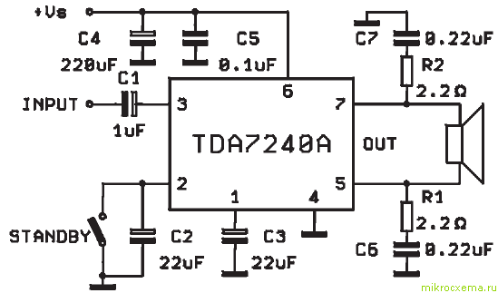 Схема усилителя на TDA7240