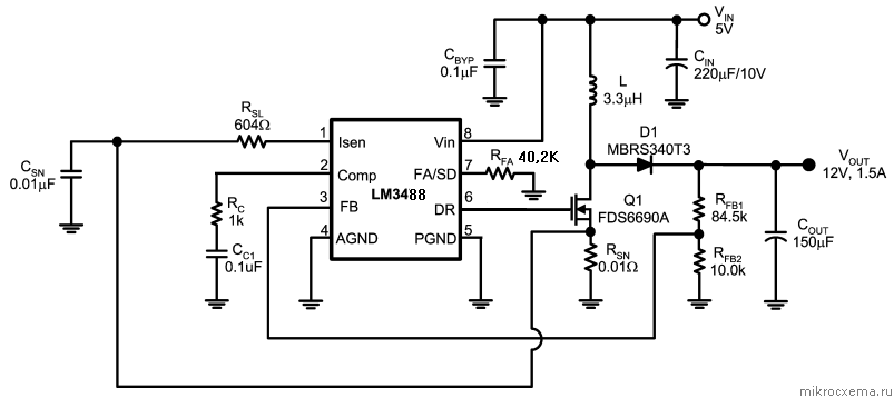 Схемы бестрансформаторных преобразователей напряжения на LM3488