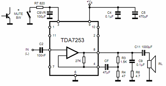 Схема усилителя на микросхеме TDA7253