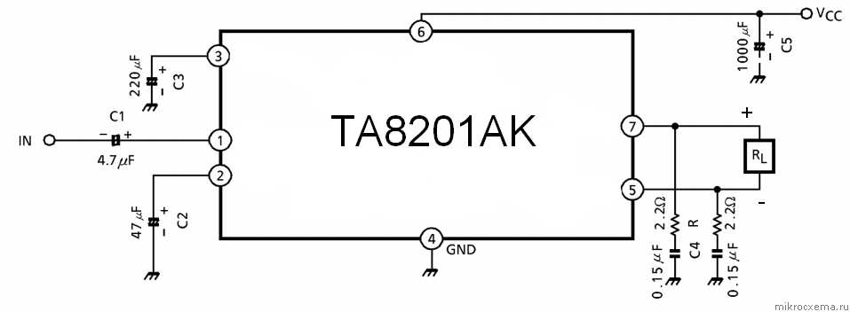 Схема автомобильного усилителя для дома на TA8201AK